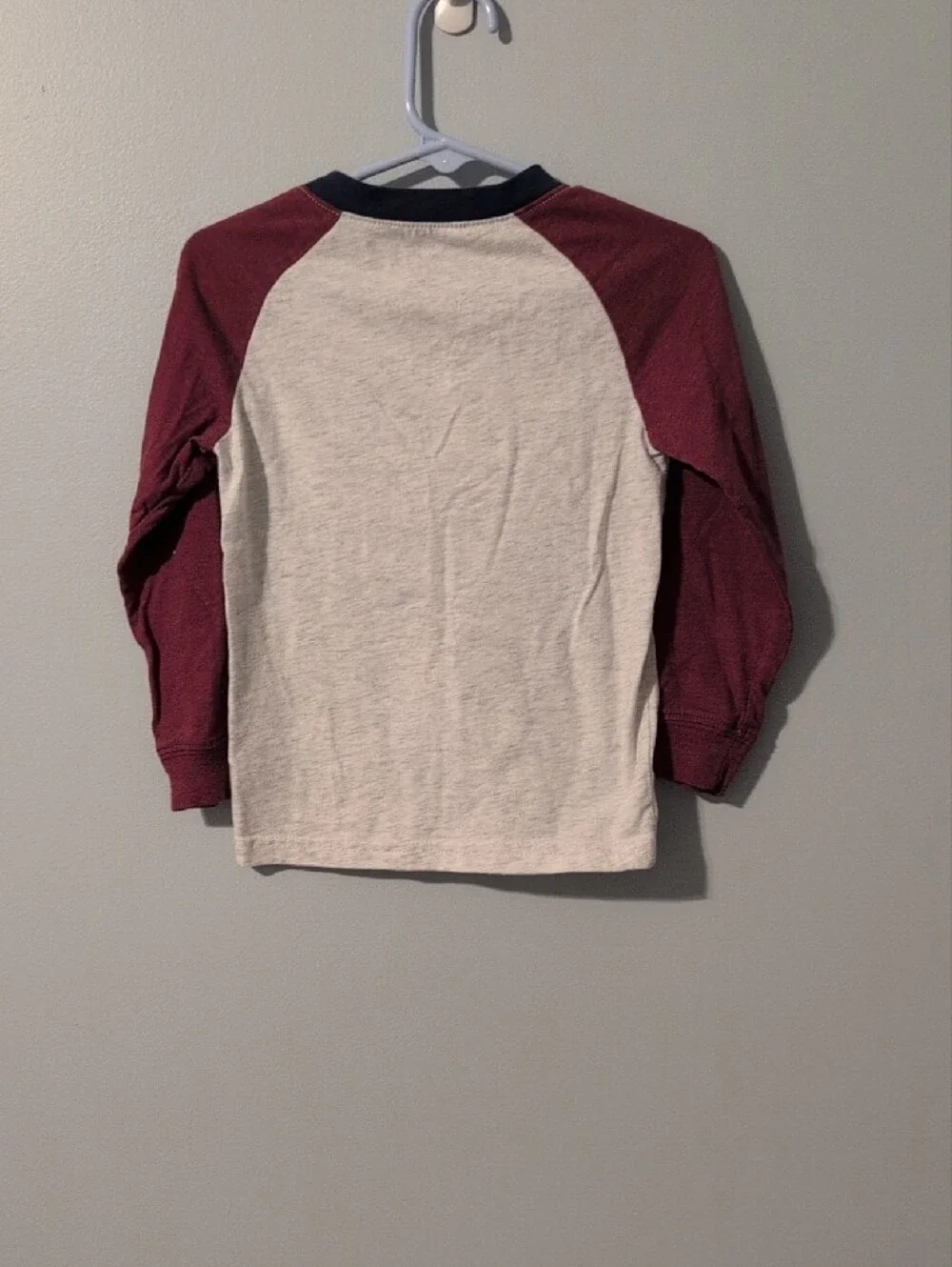 Carter's Raglan Henley Shirt in Cream and Burgundy with Navy Trim